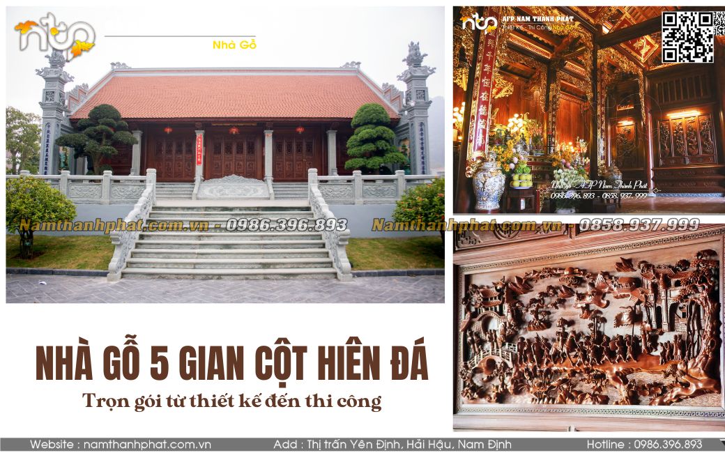 Nhà Thờ Gỗ 5 Gian Cột Hiên Đá Siêu Đẹp - Trọn Gói Từ Thiết Kế Đến Thi Công Tại Nam Thành Phát