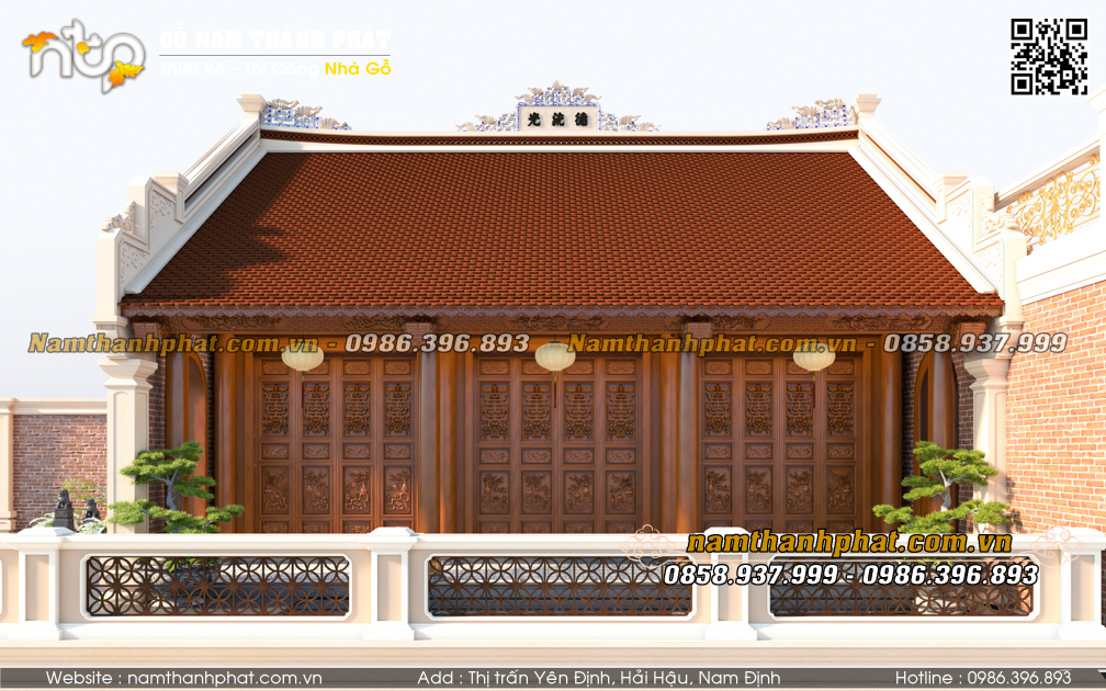 nhà gỗ 3 gian Bắc bộ chuẩn phong thủy, kích thước tiêu chuẩn