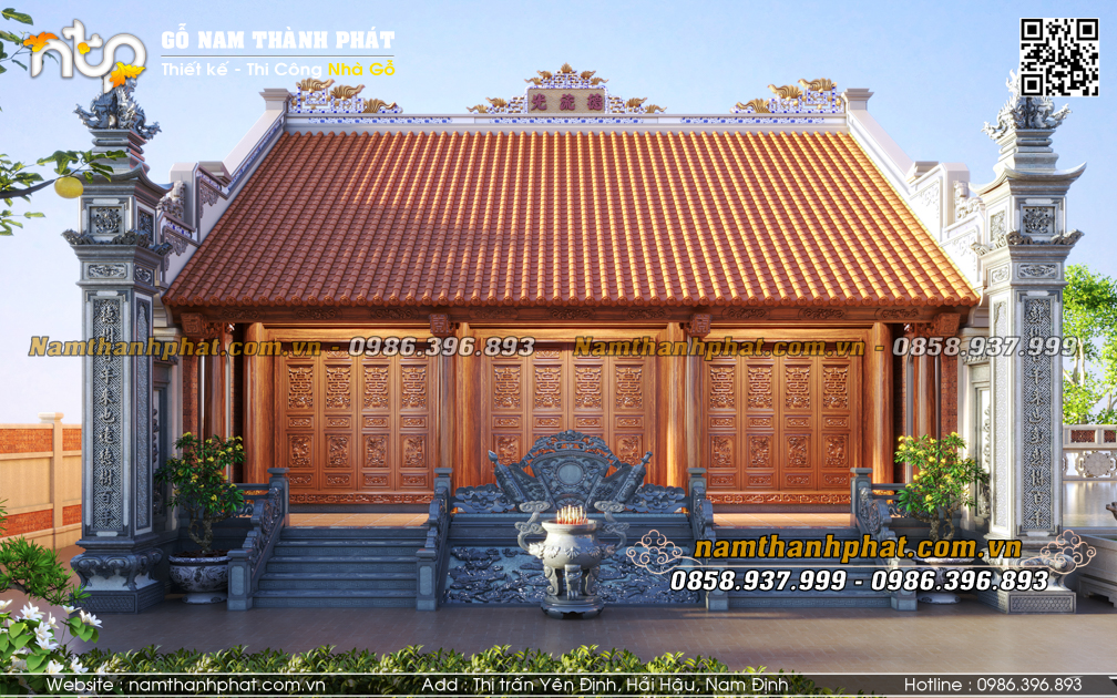 thiết kế nhà thờ 3 gian gỗ Lim siêu bề thế