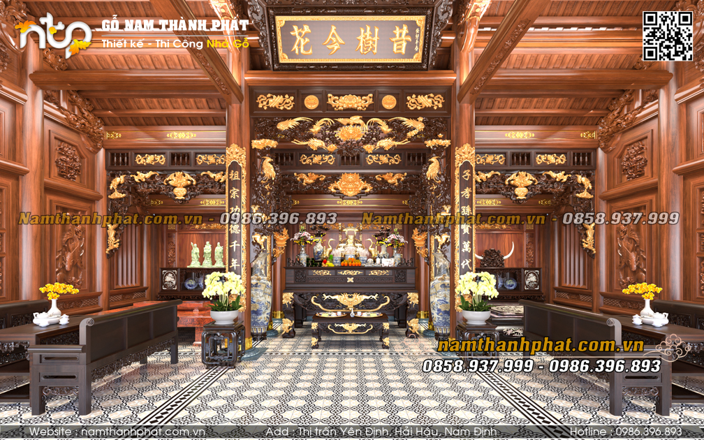 Nội Thất Nhà Gỗ 3 Gian 4 Mái Đẳng Cấp – Không Gian Thờ Tự Sang Trọng Bậc Nhất
