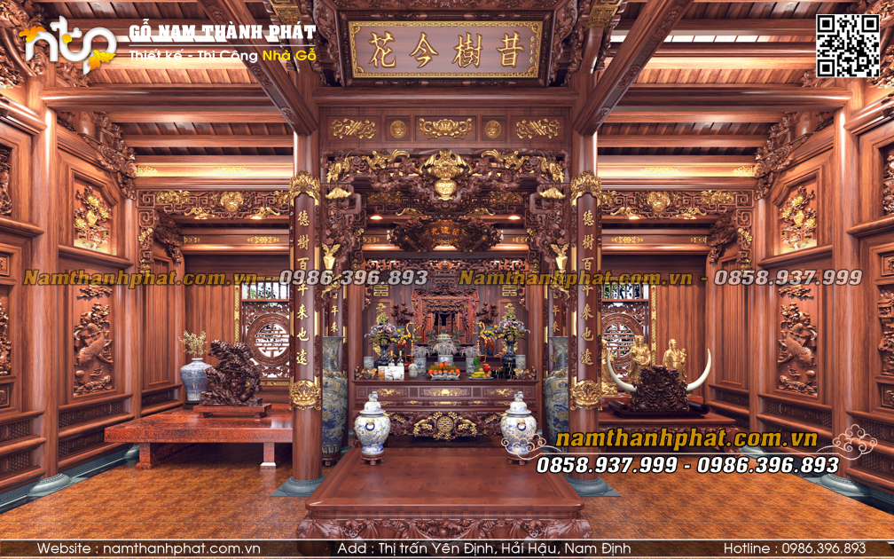 nội thất nhà gỗ 3 gian gỗ Lim siêu bề thế, đục chạm cực kỹ