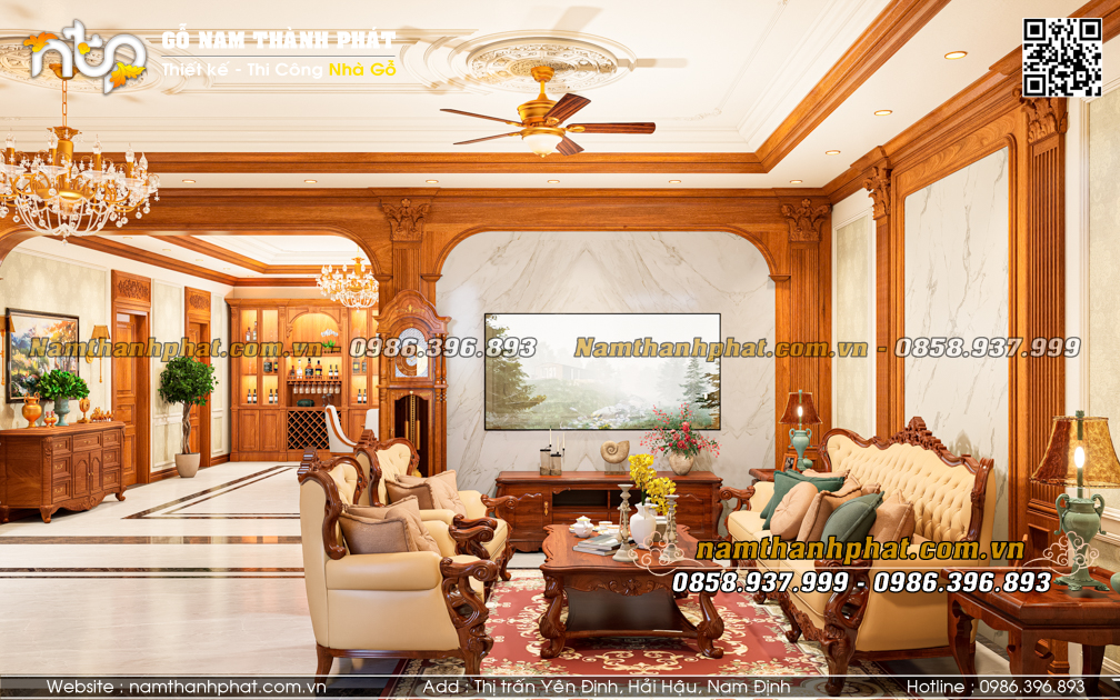 nội thất phòng khách gỗ gõ đỏ sang trọng