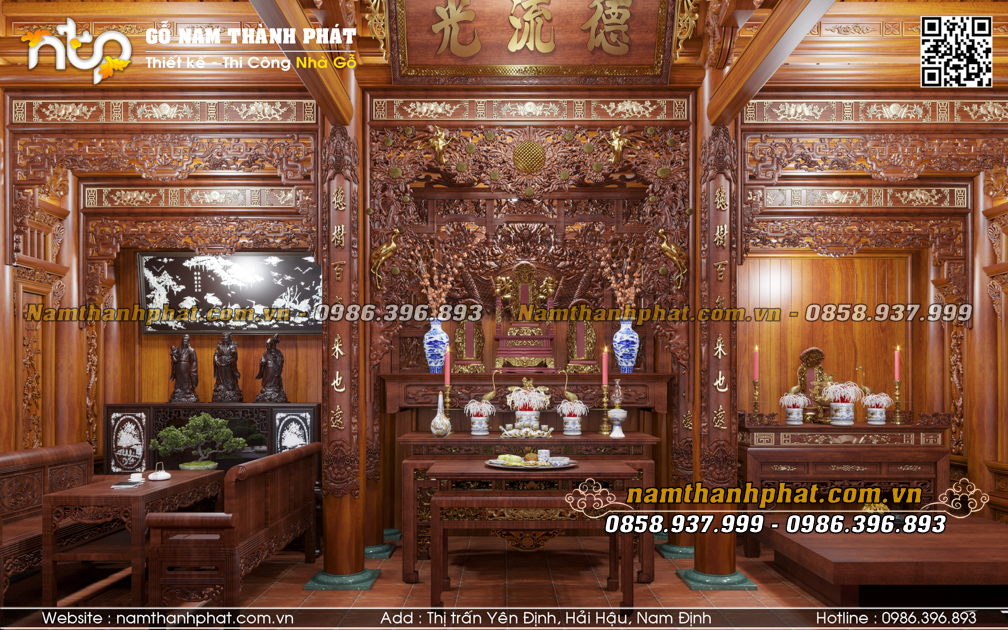 Mẫu Thiết Kế Nội Thất Nhà Gỗ 3 Gian Siêu Ấm Cúng Và Trang Trọng.