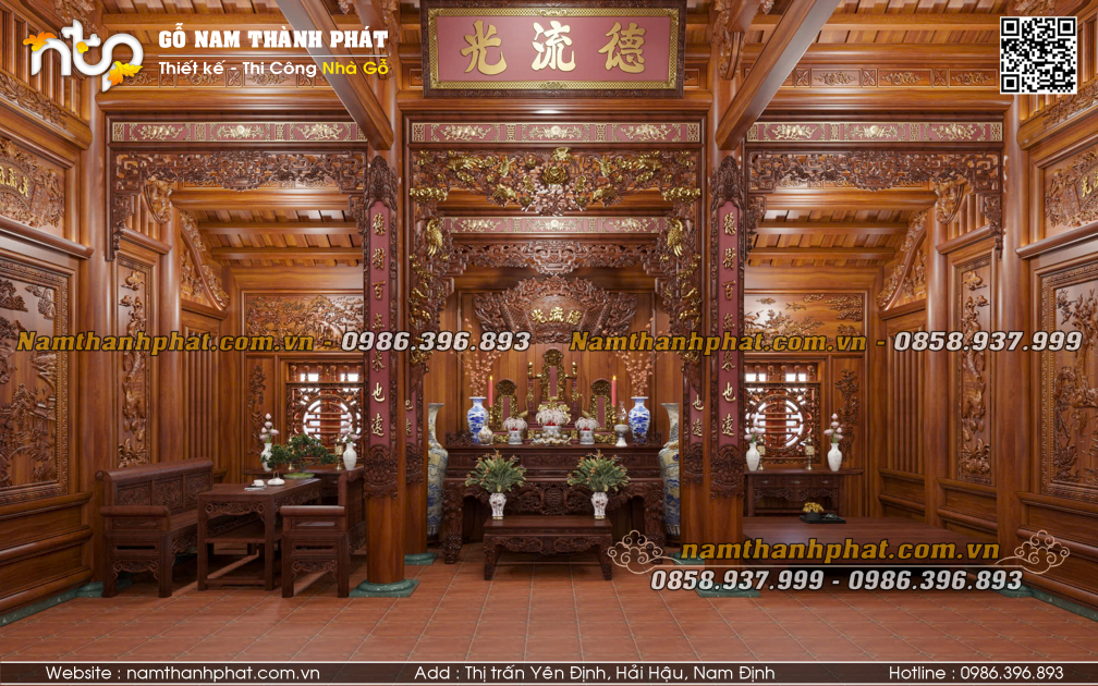 Choáng Ngợp Với Nội Thất Nhà Gỗ 5 Gian Đục Tranh Tỉ Mỉ Siêu Sang Trọng