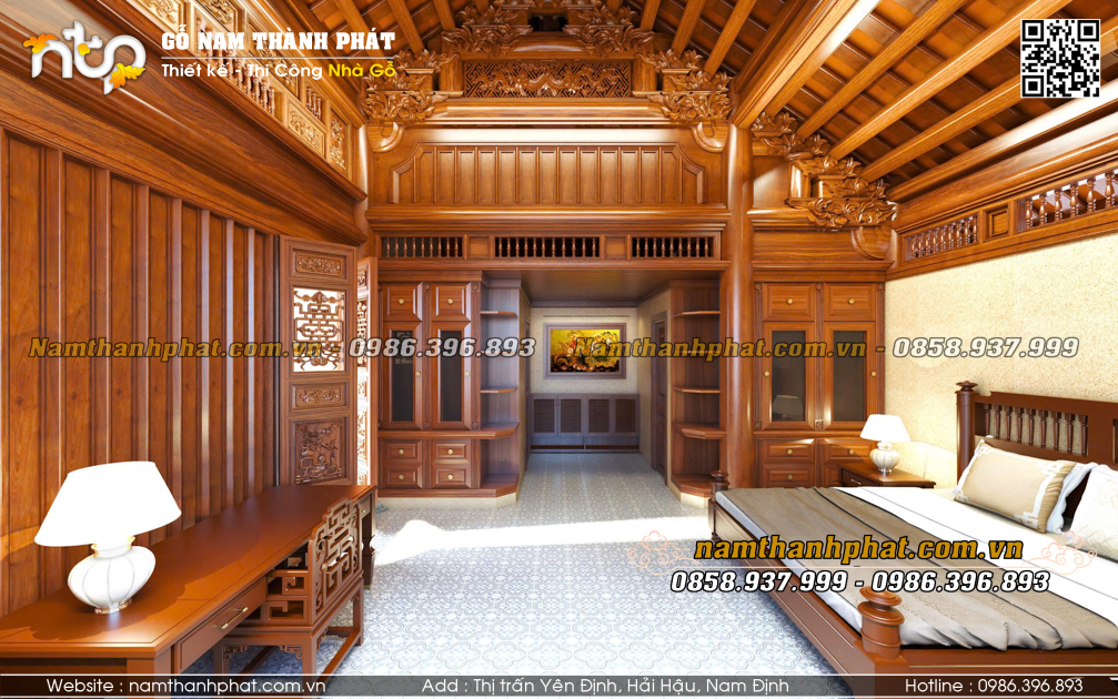 thiết kế nội thất phòng ngủ nhà gỗ chuẩn phong thủy