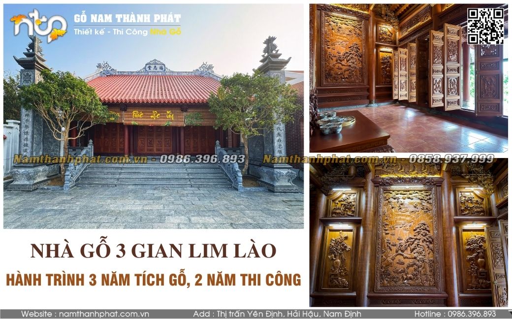 Nhà Gỗ 3 Gian Lim Lào Đẳng Cấp - Hành Trình 3 Năm Tích Gỗ Thi Công Đầy Tâm Huyết Của Gia Chủ