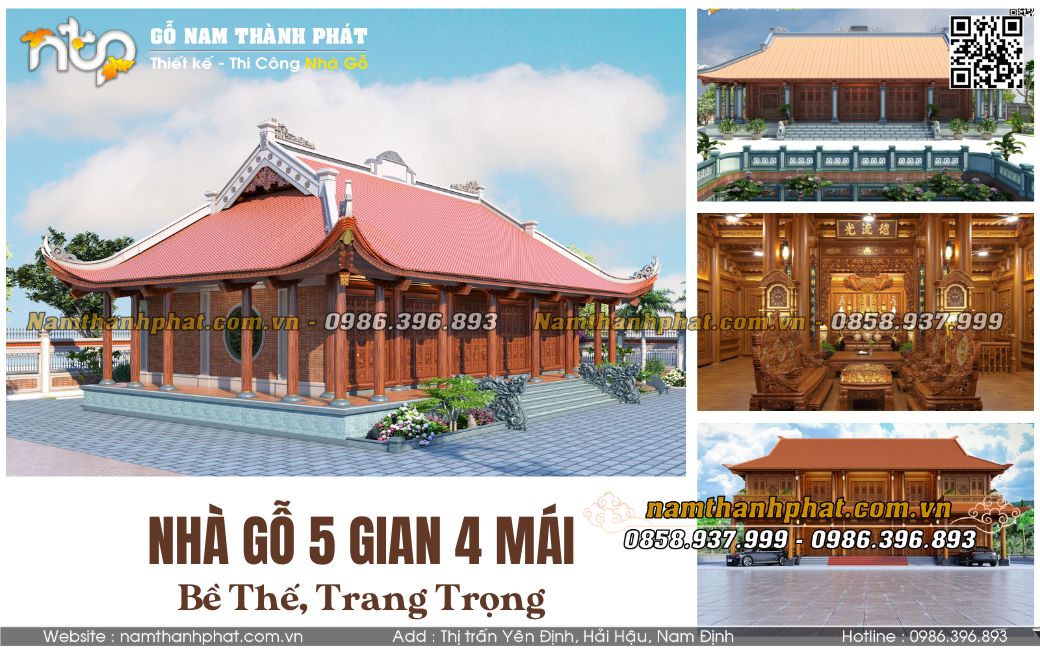 Chi Tiết Các Mẫu Nhà Gỗ 5 Gian 4 Mái Đẹp Nhất Hiện Nay - Nhà Gỗ Nam Thành Phát