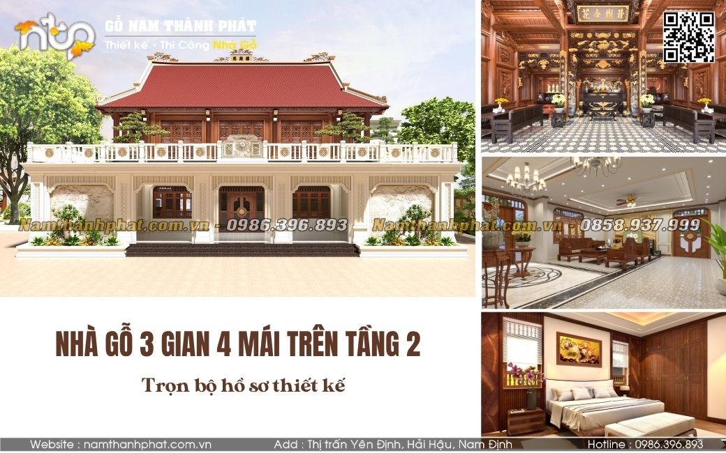 Nhà Gỗ 3 Gian 4 Mái Trên Tầng 2 Đẳng Cấp, Siêu Bề Thế - Trọn Bộ Hồ Sơ Thiết Kế