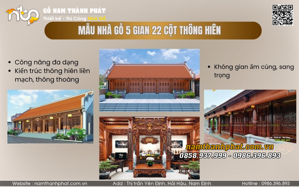 Nhà Gỗ 5 Gian 22 Cột Thông Hiên - Mẫu Nhà Quốc Dân Được Yêu Thích Nhất 2024