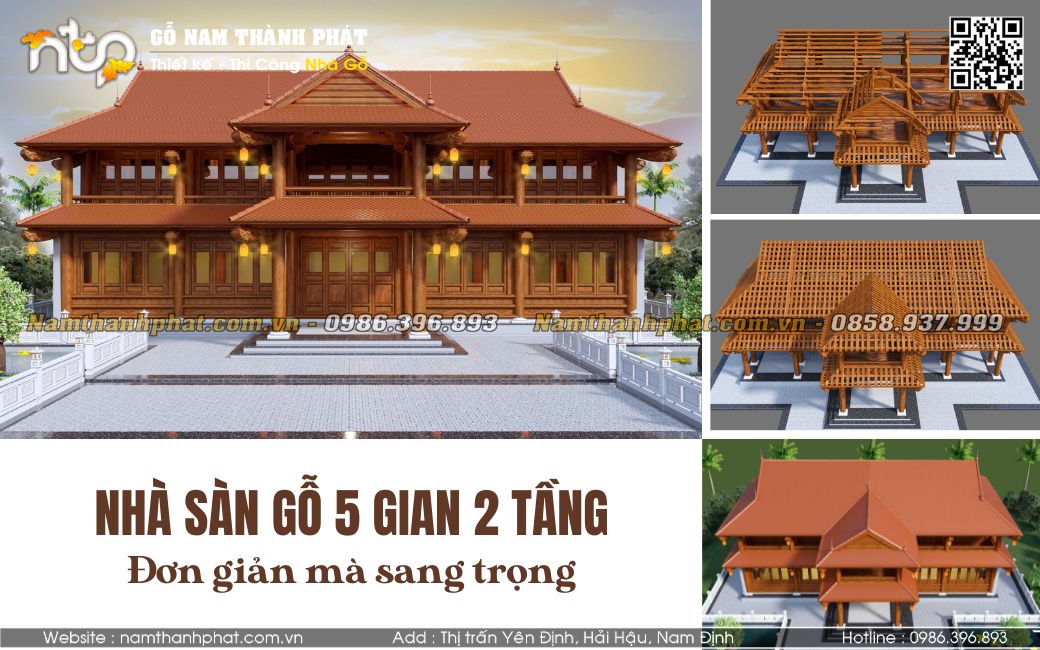Nhà sàn gỗ 5 gian 2 tầng đẹp chấn động - Mẫu thiết kế đơn giản mà sang trọng